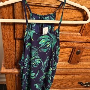 Everly Blue and Green Leaf Print Top